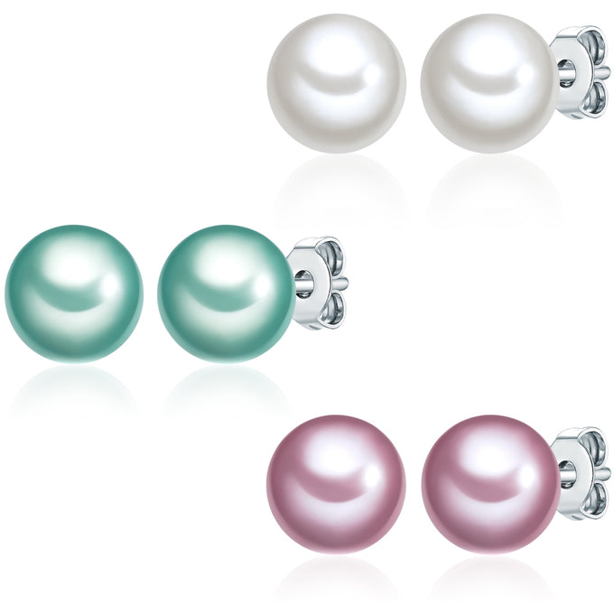 3er Set Ohrstecker Sterling Silber Muschelkernperle multicolor