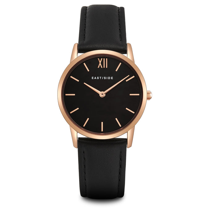 Damen Quarzuhr roségold Echtleder schwarz