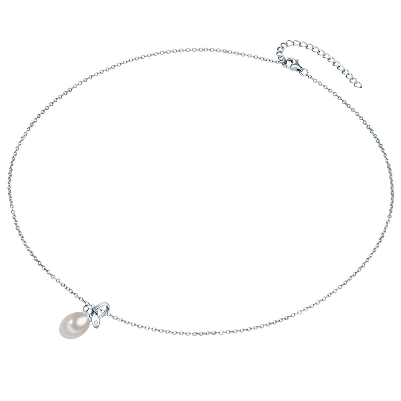 Kette mit Anhänger Sterling Silber Süßwasser-Zuchtperle weiß Zirkonia weiß