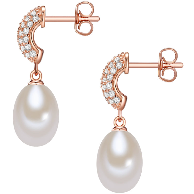 Ohrstecker Sterling Silber roségold Süßwasser-Zuchtperle weiß Zirkonia weiß