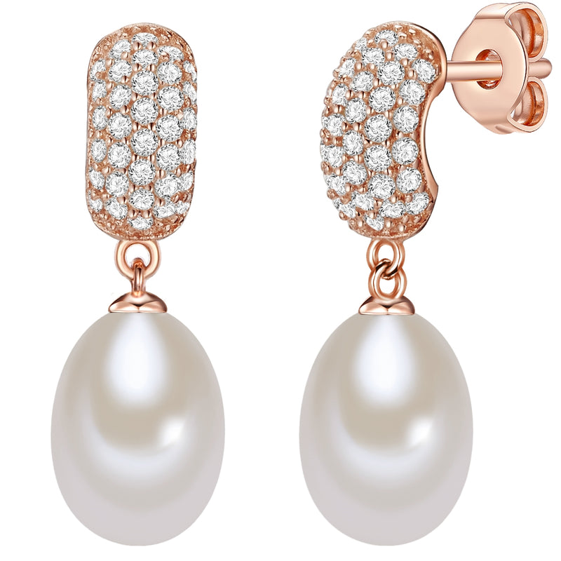 Ohrstecker Sterling Silber roségold Süßwasser-Zuchtperle weiß Zirkonia weiß