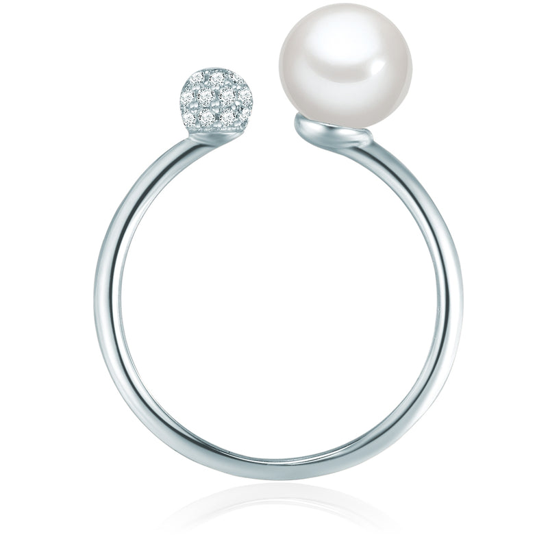 Ring Sterling Silber Süßwasser-Zuchtperle weiß Zirkonia weiß