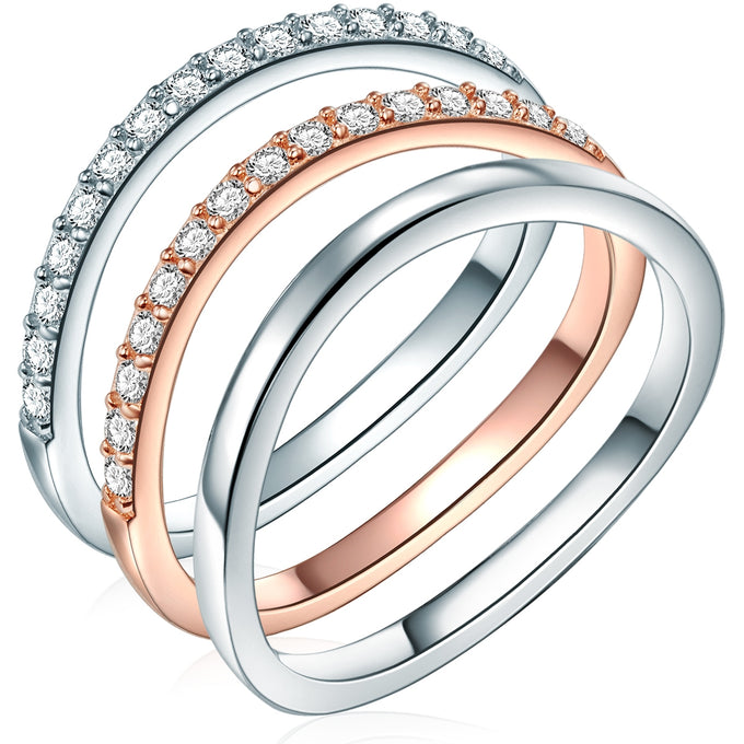 3er Set Ringe Sterlin Silber bicolor Zirkonia weiß