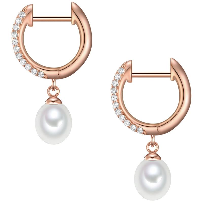 Creolen Sterling Silber roségold Süßwasser-Zuchtperle weiß Zirkonia weiß