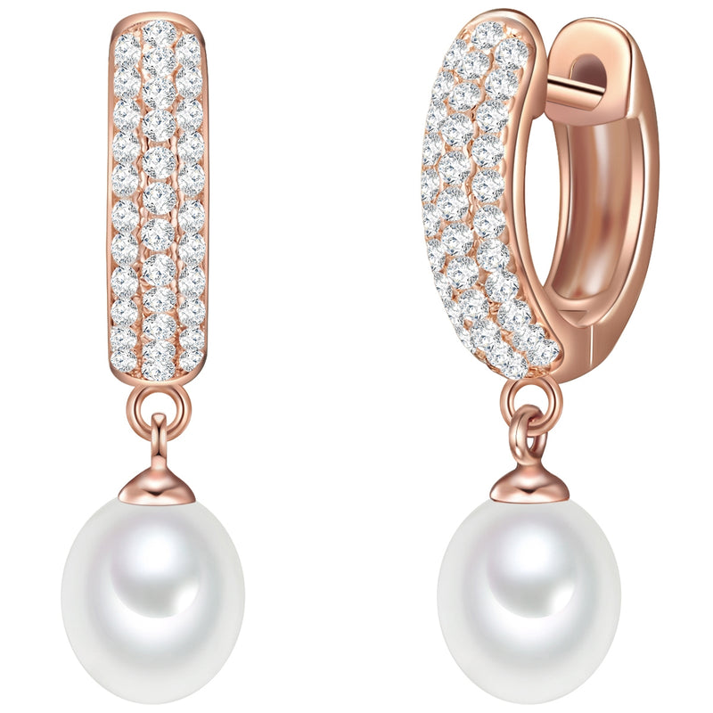 Creolen Sterling Silber roségold Süßwasser-Zuchtperle weiß Zirkonia weiß