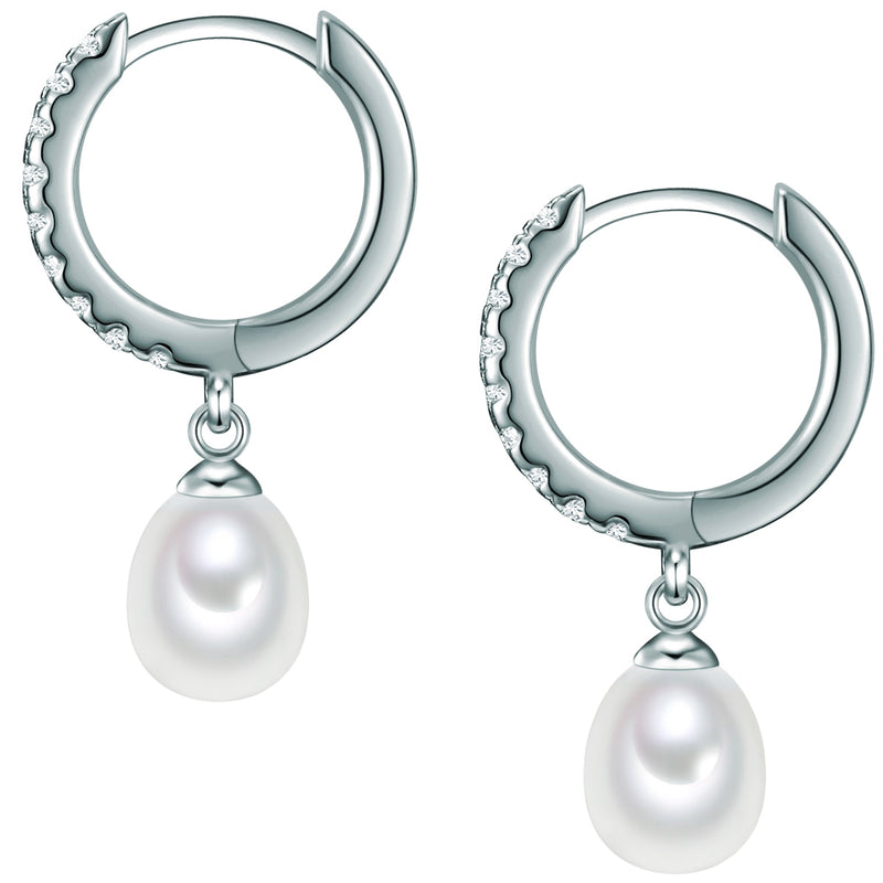 Creolen Sterling Silber Süßwasser-Zuchtperle weiß Zirkonia weiß