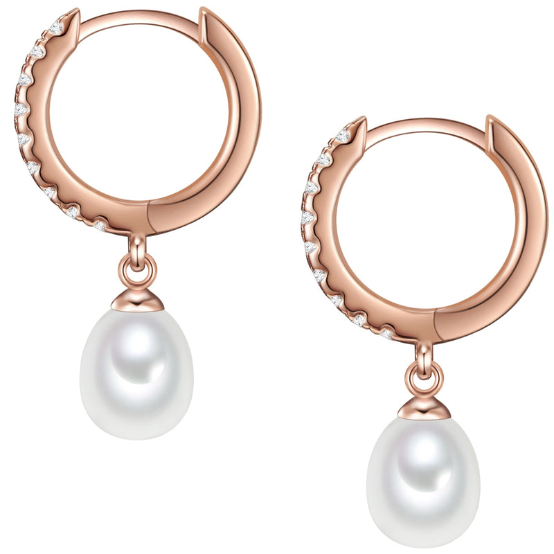 Creolen Sterling Silber roségold Süßwasser-Zuchtperle weiß Zirkonia weiß