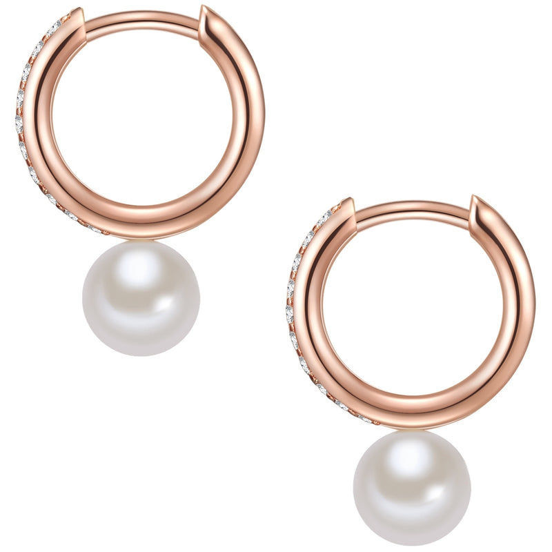 Creolen Sterling Silber roségold Süßwasser-Zuchtperle weiß Zirkonia weiß