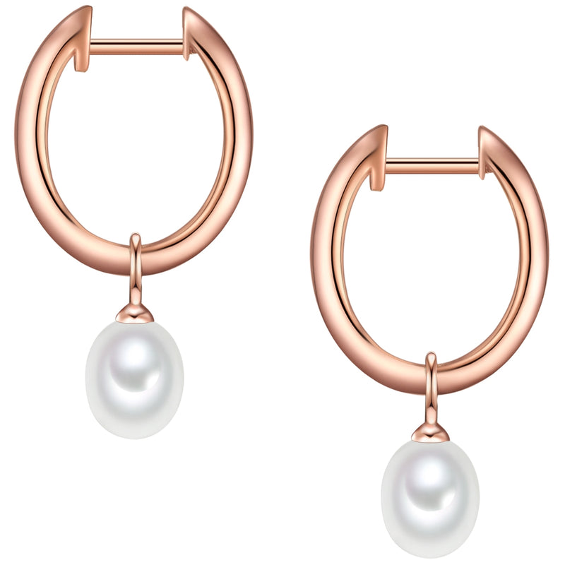 Creolen Sterling Silber roségold Süßwasser-Zuchtperle weiß Zirkonia weiß