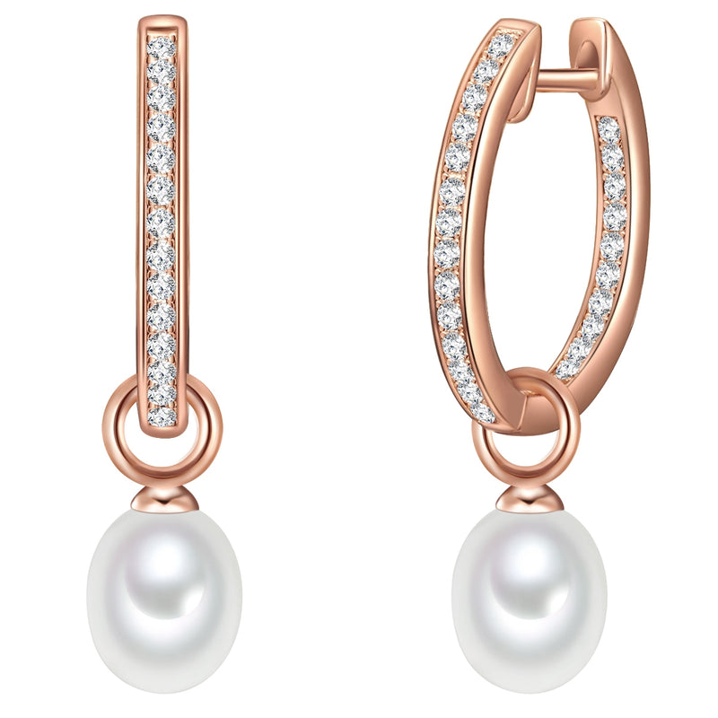 Creolen Sterling Silber roségold Süßwasser-Zuchtperle weiß Zirkonia weiß
