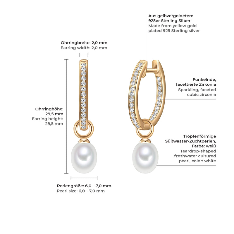Creolen Sterling Silber gelbgold Süßwasser-Zuchtperle weiß Zirkonia weiß