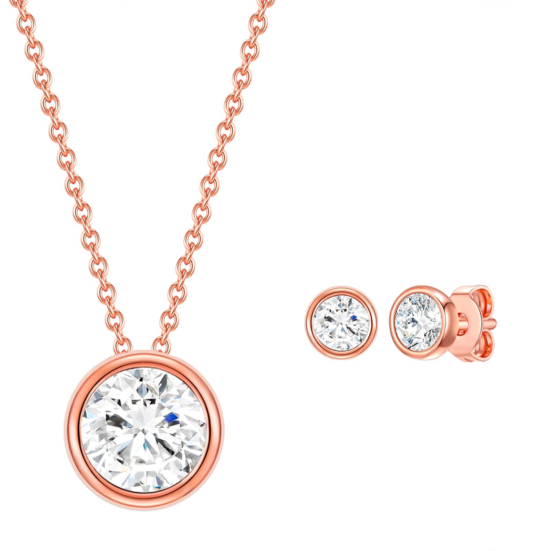 Set (Kette+Ohrstecker) 
 Sterling Silber roségold verziert mit Kristallen von Swarovski® weiß