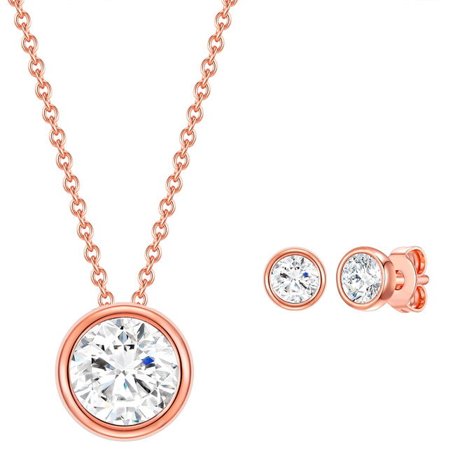 Set (Kette+Ohrstecker) Sterling Silber roségold verziert mit Kristallen von Swarovski® weiß