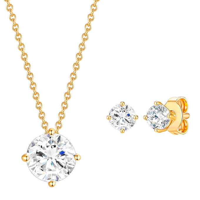 Set (Kette+Ohrstecker) Sterling Silber gelbgold verziert mit Kristallen von Swarovski® weiß