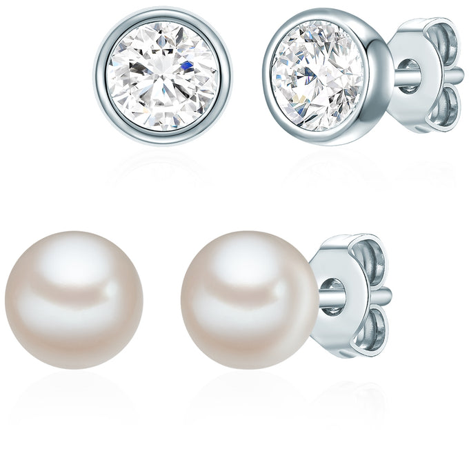 2er Set Ohrstecker Sterling Silber Süßwasser-Zuchtperle weiß verziert mit Kristallen von Swarovski®