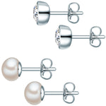 2er Set Ohrstecker Sterling Silber Süßwasser-Zuchtperle weiß verziert mit Kristallen von Swarovski®