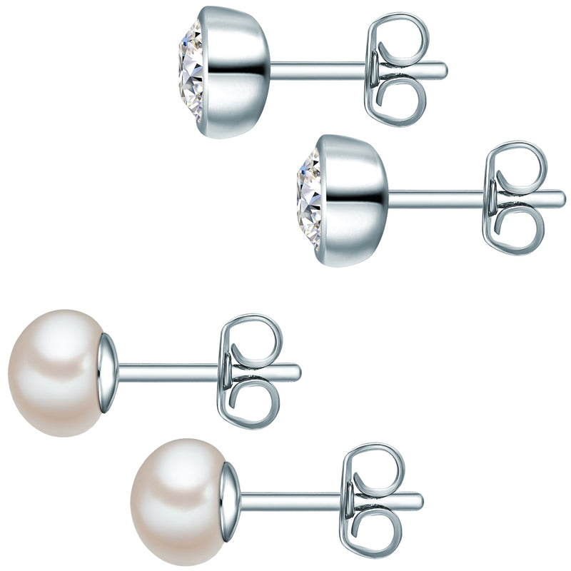 2er Set Ohrstecker Sterling Silber Süßwasser-Zuchtperle weiß verziert mit Kristallen von Swarovski®