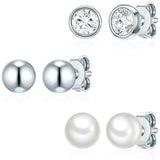 3er Set Ohrstecker Sterling Silber Süßwasser-Zuchtperle weiß verziert mit Kristallen von Swarovski®