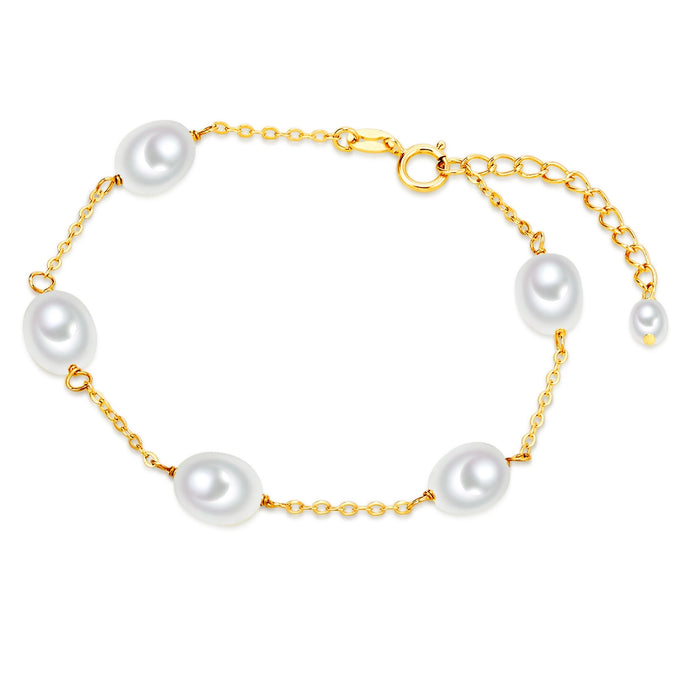 Armband Sterling Silber gelbgold Süßwasser-Zuchtperle weiß