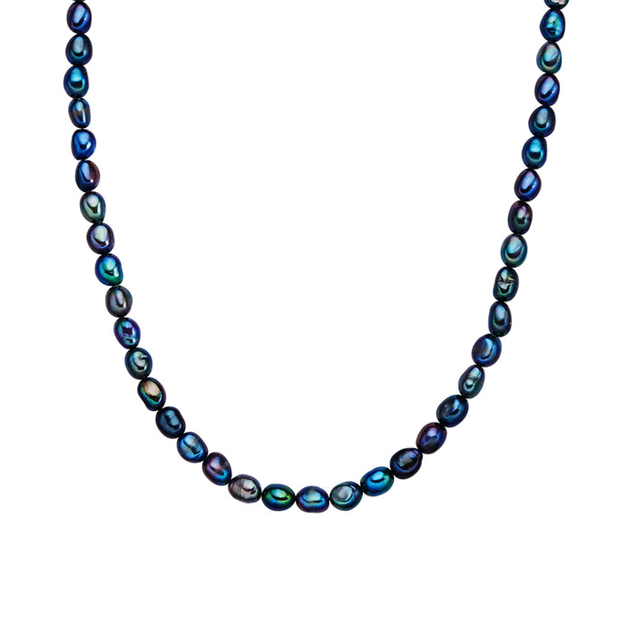 Kette Sterling Silber gelbgold Süßwasser-Zuchtperle pfauenblau