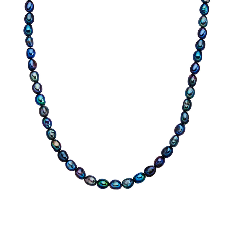 Kette Sterling Silber gelbgold Süßwasser-Zuchtperlen pfauenblau