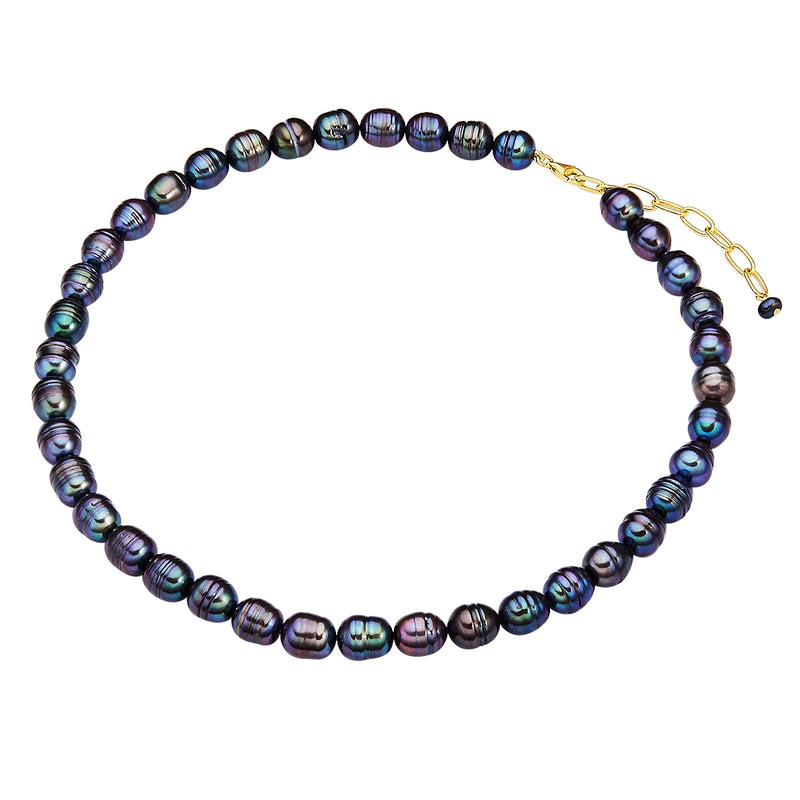 Kette Sterling Silber gelbgold Süßwasser-Zuchtperlen pfauenblau