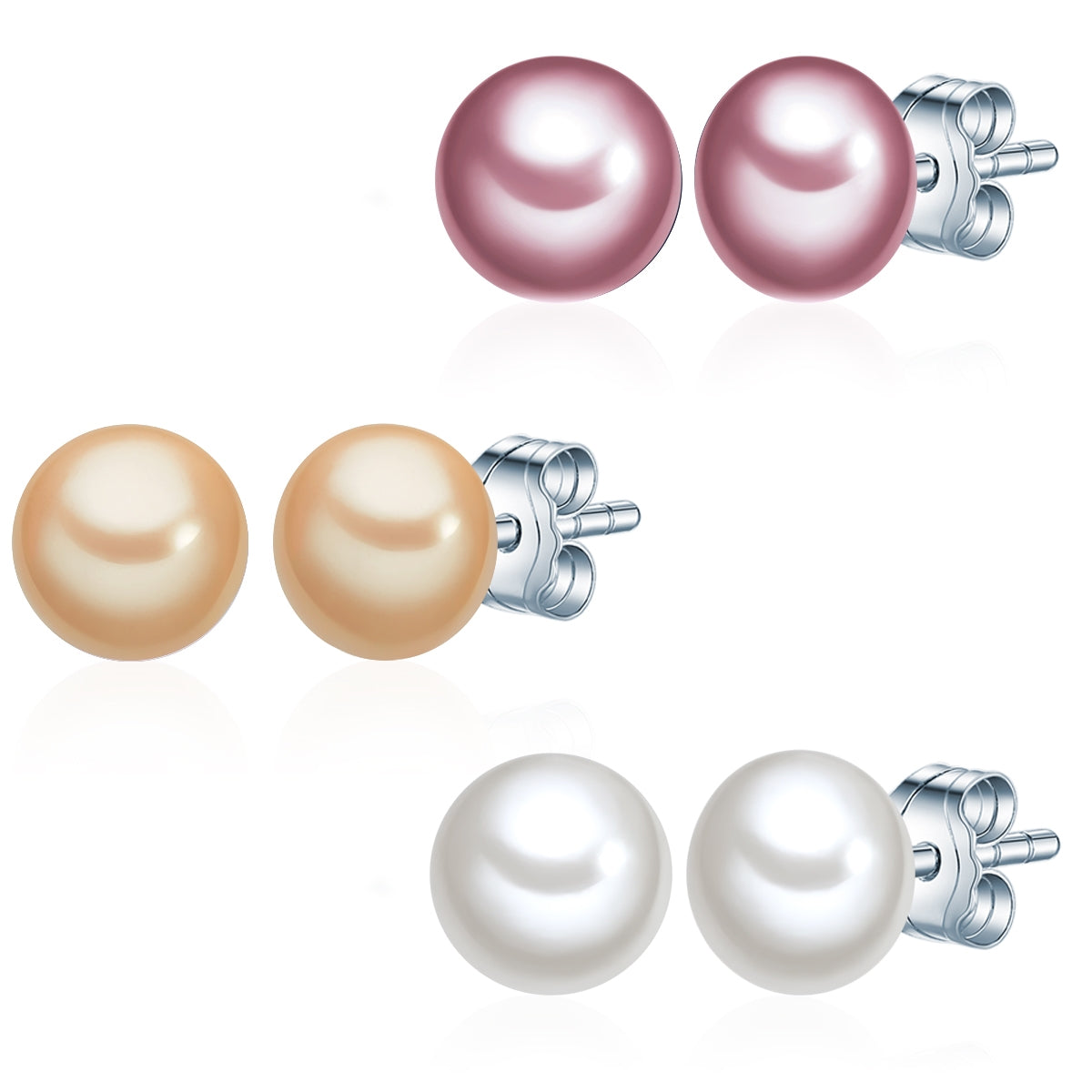 3er Set Ohrstecker Sterling Silber Süßwasser-Zuchtperle multicolor