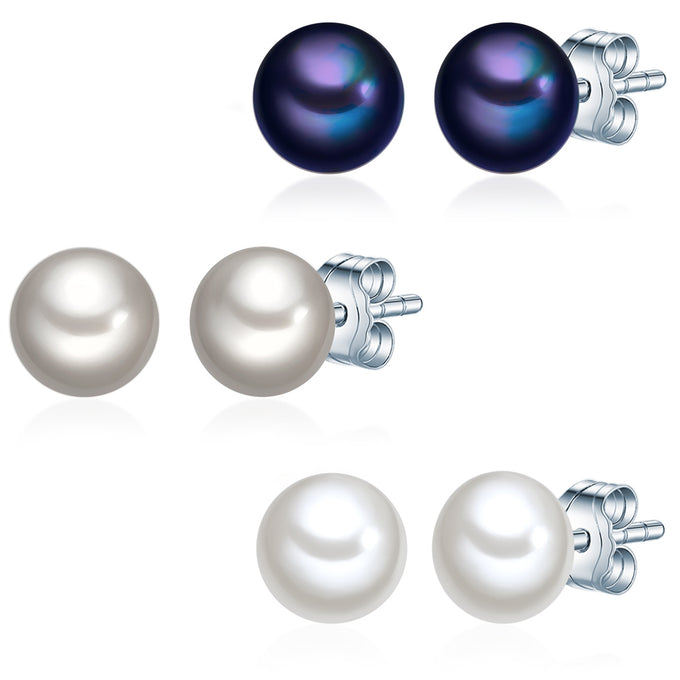 3er Set Ohrstecker Sterling Silber Süßwasser-Zuchtperle multicolor