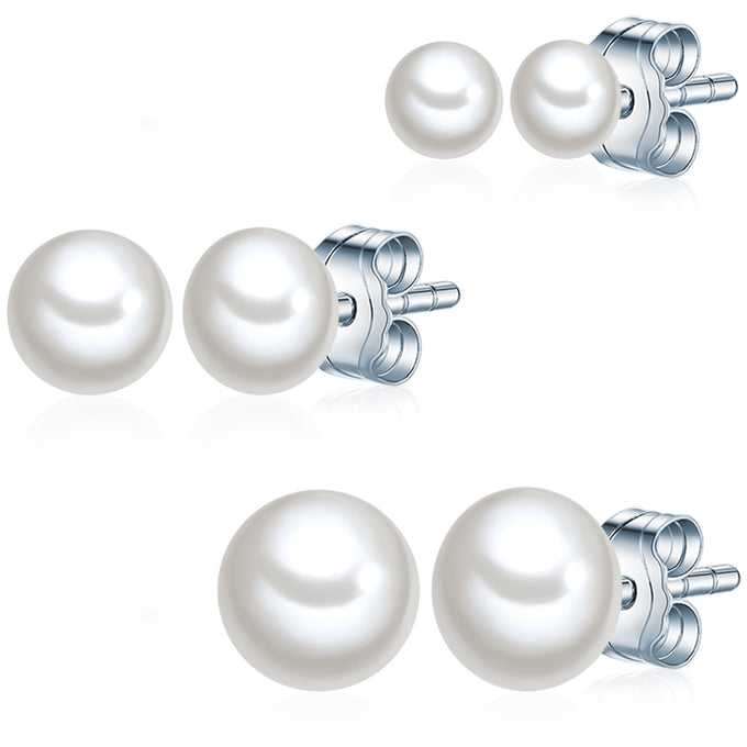 3er Set Ohrstecker Sterling Silber Süßwasser-Zuchtperle weiß