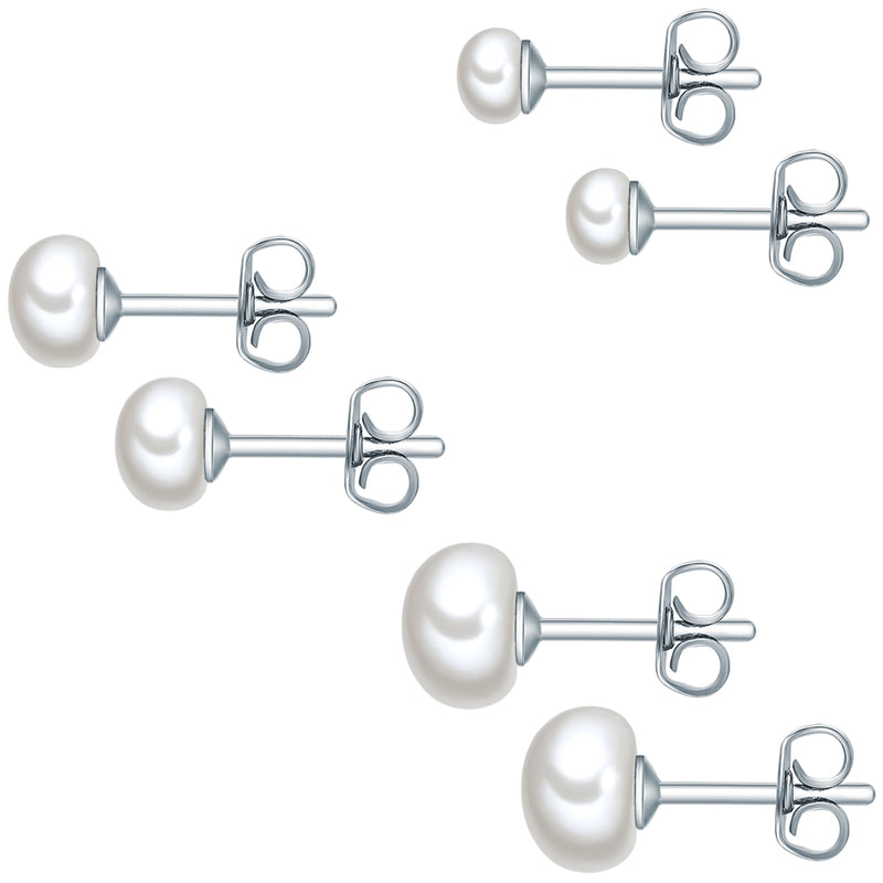 3er Set Ohrstecker Sterling Silber Süßwasser-Zuchtperlen weiß