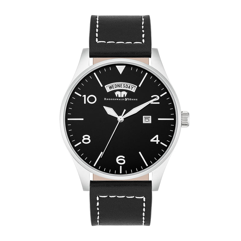 Herren Chronograph silber Echtleder schwarz