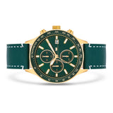 Herren Chronograph gelbgold Echtleder grün