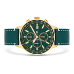 Herren Chronograph gelbgold Echtleder grün
