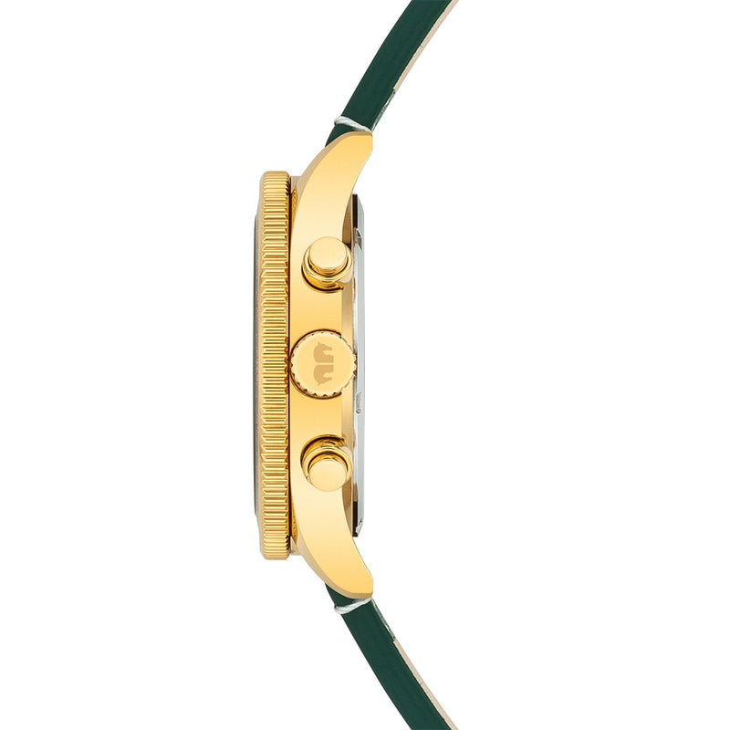 Herren Chronograph gelbgold Echtleder grün