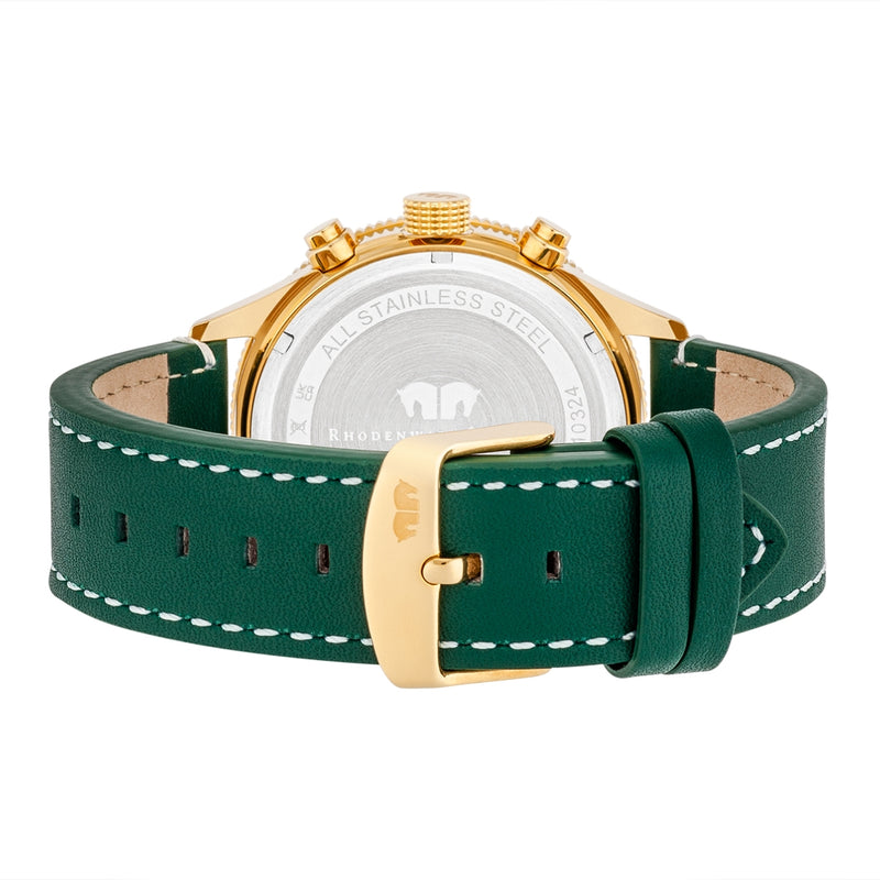 Herren Chronograph gelbgold Echtleder grün