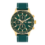 Herren Chronograph gelbgold Echtleder grün