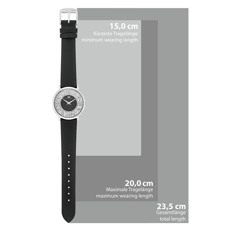 Damen Quarzuhr silber Echtleder schwarz