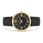 Damen Quarzuhr gelbgold Echtleder schwarz