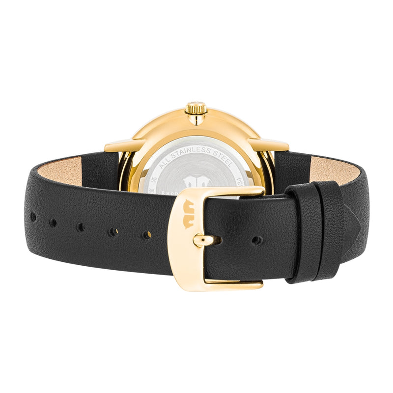 Damen Quarzuhr gelbgold Echtleder schwarz
