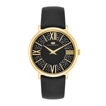 Damen Quarzuhr gelbgold Echtleder schwarz