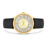 Damen Quarzuhr gelbgold Echtleder schwarz