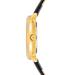 Damen Quarzuhr gelbgold Echtleder schwarz