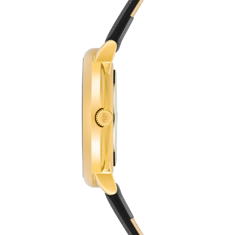Damen Quarzuhr gelbgold Echtleder schwarz