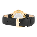 Damen Quarzuhr gelbgold Echtleder schwarz