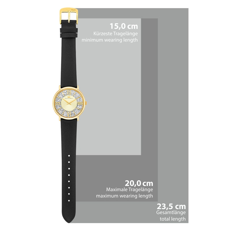 Damen Quarzuhr gelbgold Echtleder schwarz