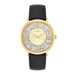 Damen Quarzuhr gelbgold Echtleder schwarz