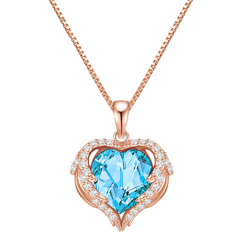 Kette mit Anhänger Sterling Silber roségold verziert mit Kristallen von Swarovski® aquamarin weiß