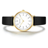 Damen Quarzuhr gelbgold Echtleder schwarz