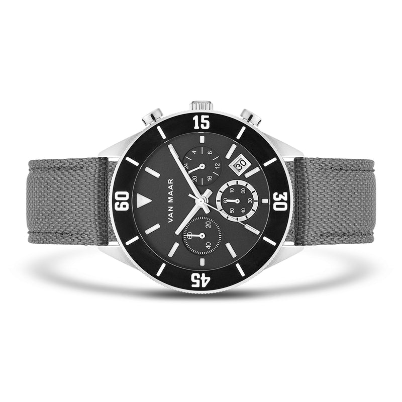 Herren Chronograph silber Nylon/Echtleder grau