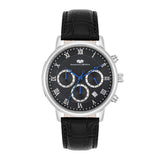 Herren Chronograph silber Echtleder schwarz